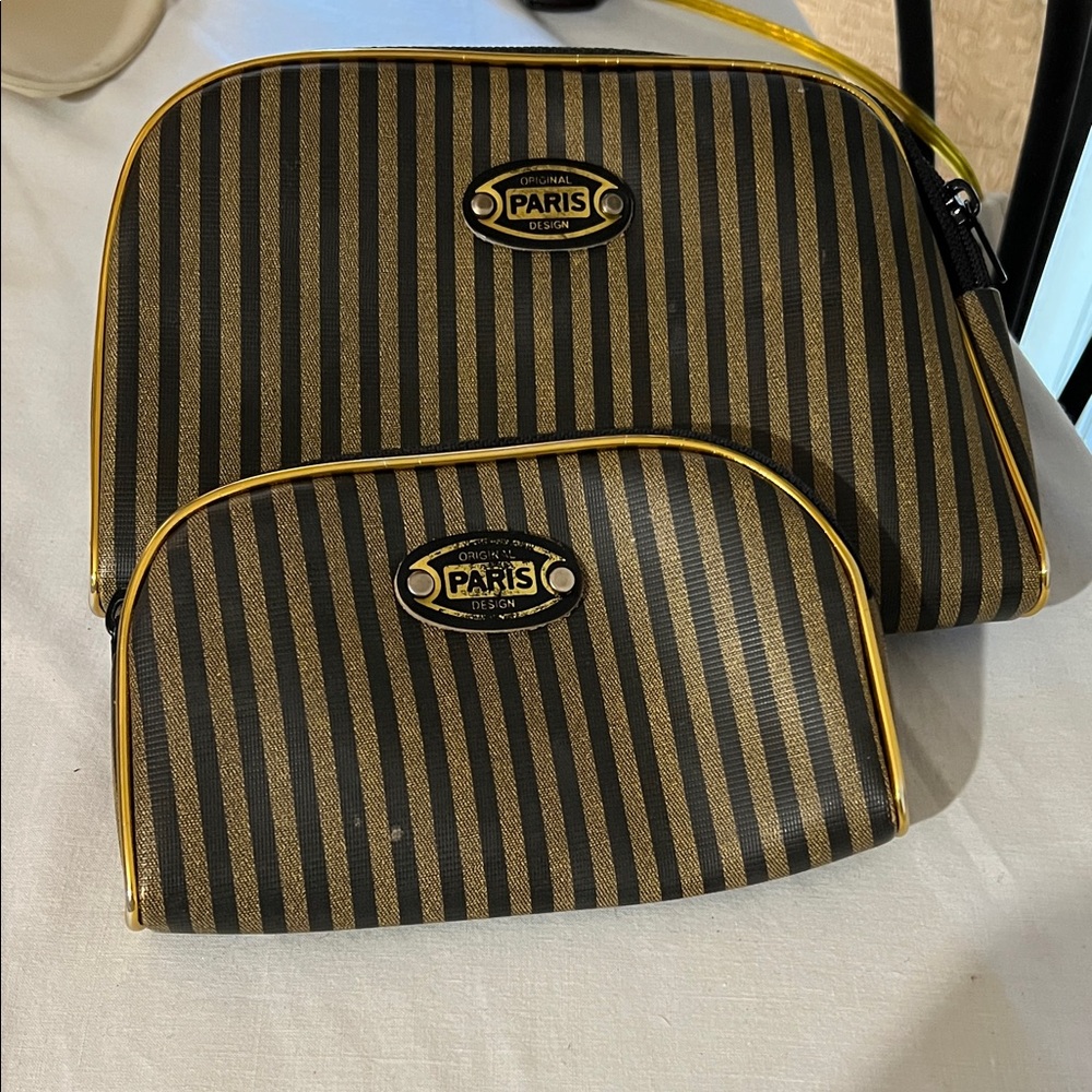 Aris Striped Black and Gold Toiletry Bag Set